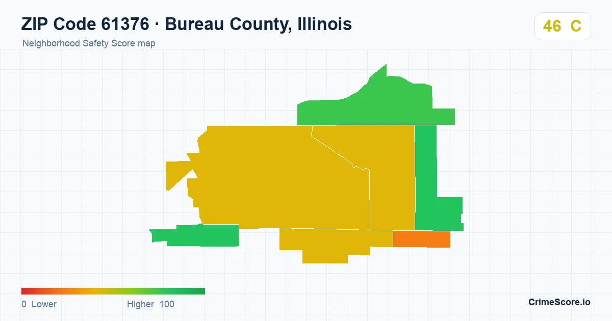 ZIP Code 61376 in Bureau County, Illinois neighborhood Safety Score map