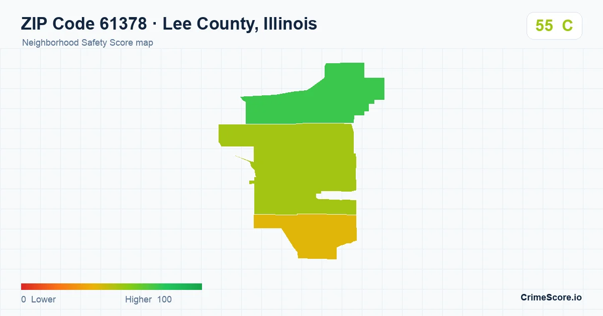 ZIP Code 61378 in Lee County, Illinois neighborhood Safety Score map