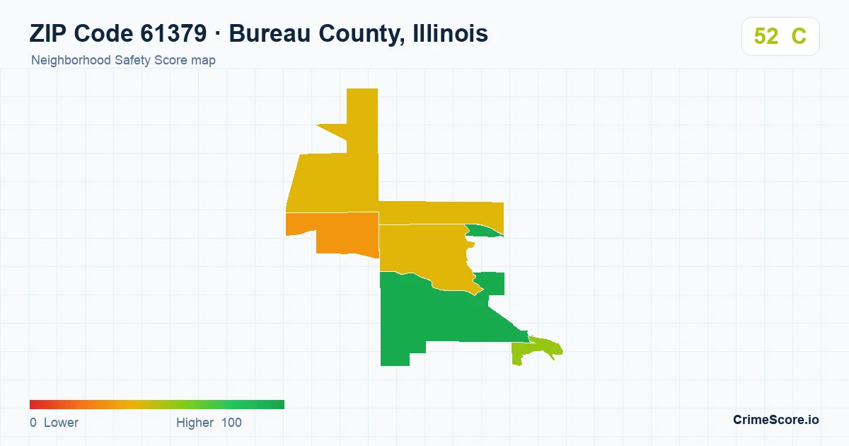 ZIP Code 61379 in Bureau County, Illinois neighborhood Safety Score map