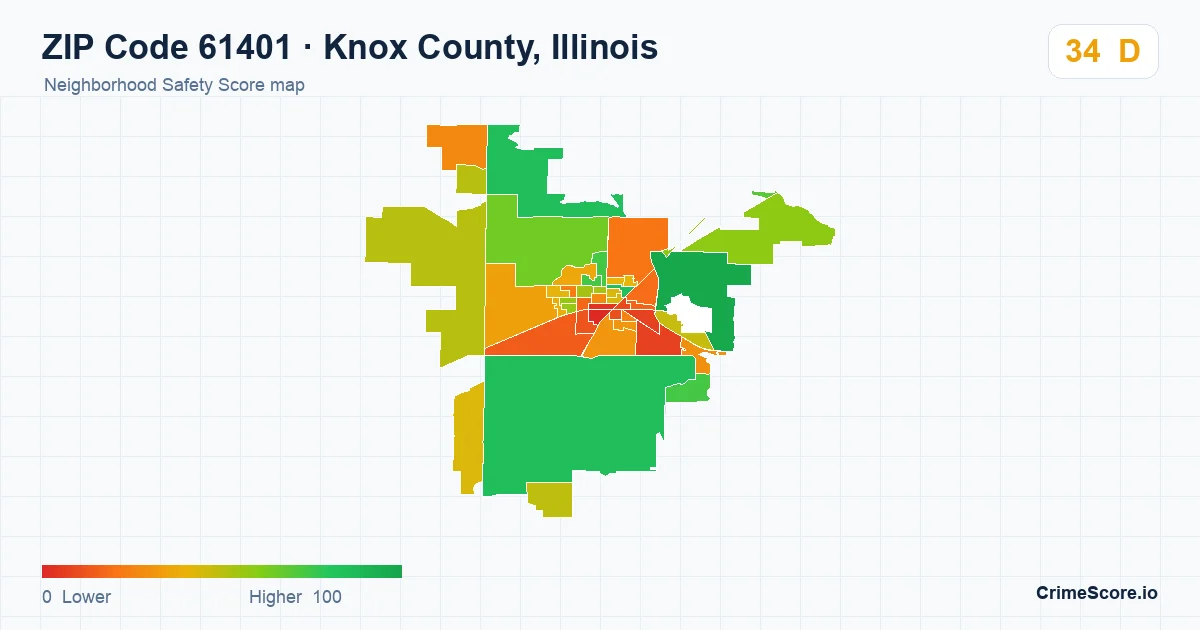 ZIP Code 61401 in Knox County, Illinois neighborhood Safety Score map