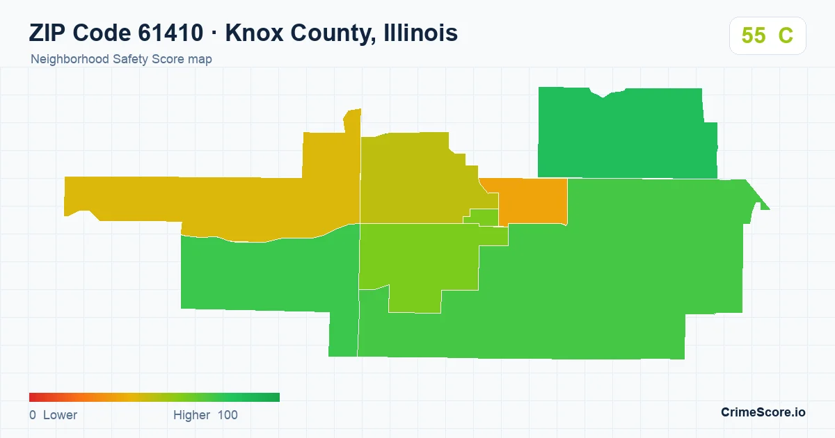 ZIP Code 61410 in Knox County, Illinois neighborhood Safety Score map