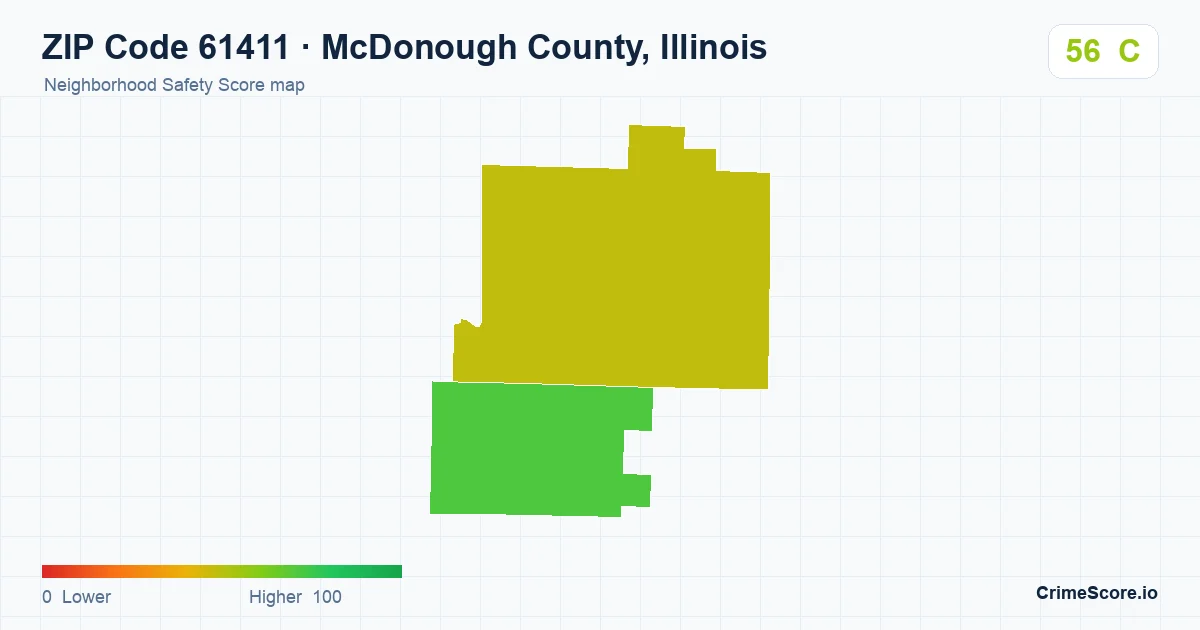ZIP Code 61411 in McDonough County, Illinois neighborhood Safety Score map