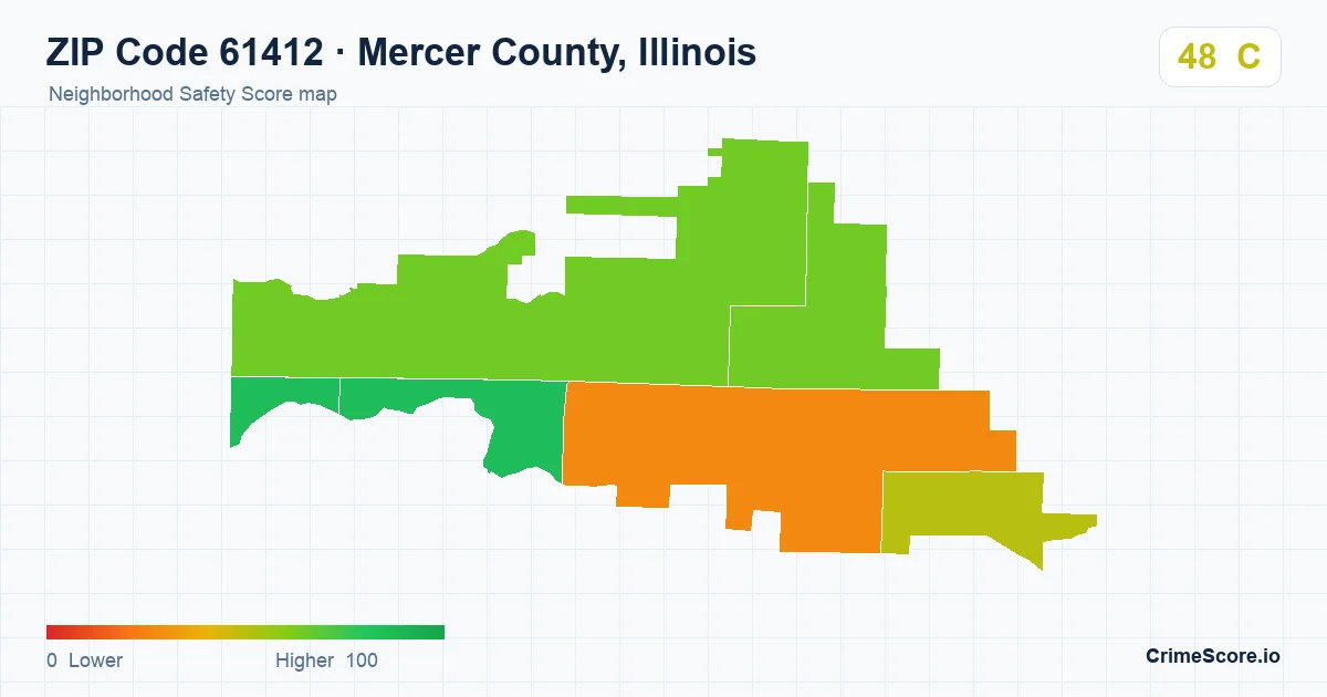 ZIP Code 61412 in Mercer County, Illinois neighborhood Safety Score map