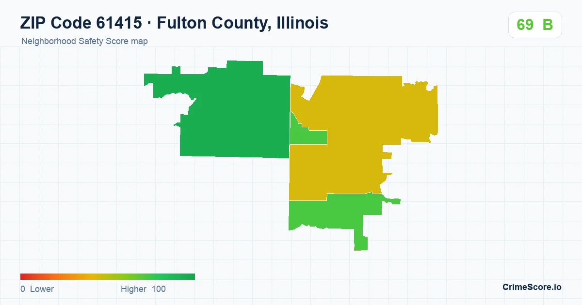 ZIP Code 61415 in Fulton County, Illinois neighborhood Safety Score map