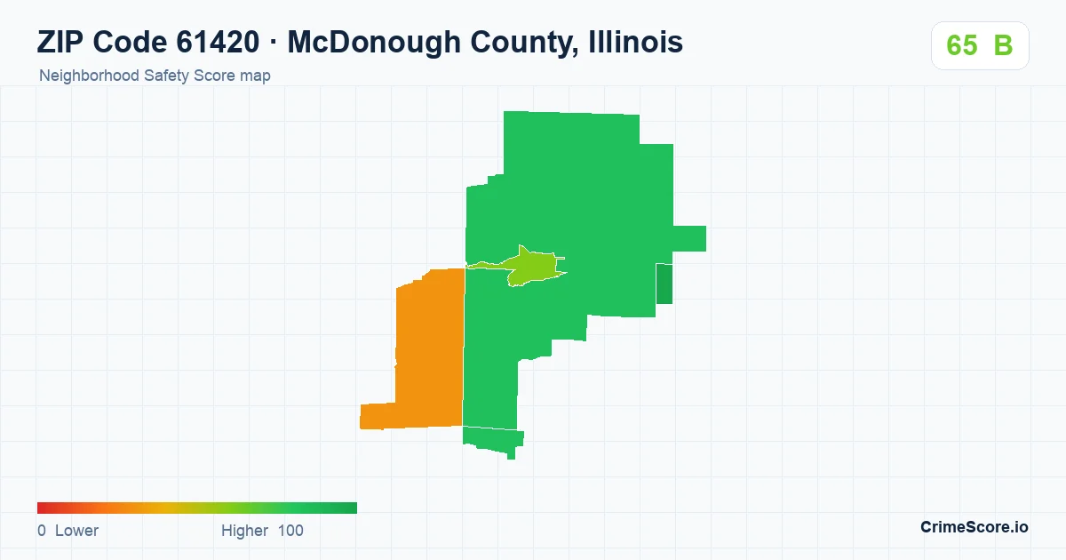 ZIP Code 61420 in McDonough County, Illinois neighborhood Safety Score map