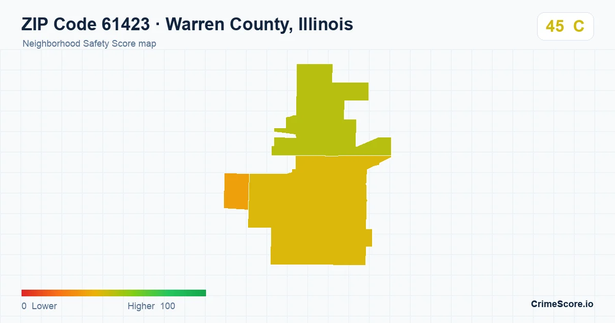 ZIP Code 61423 in Warren County, Illinois neighborhood Safety Score map