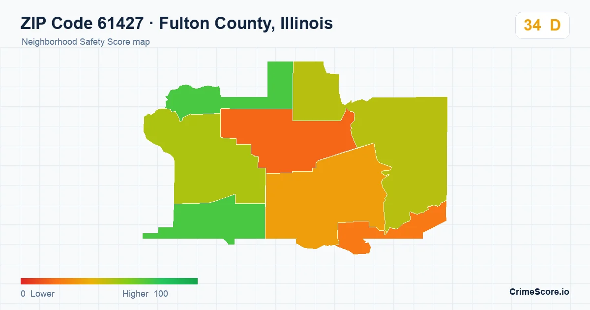 ZIP Code 61427 in Fulton County, Illinois neighborhood Safety Score map