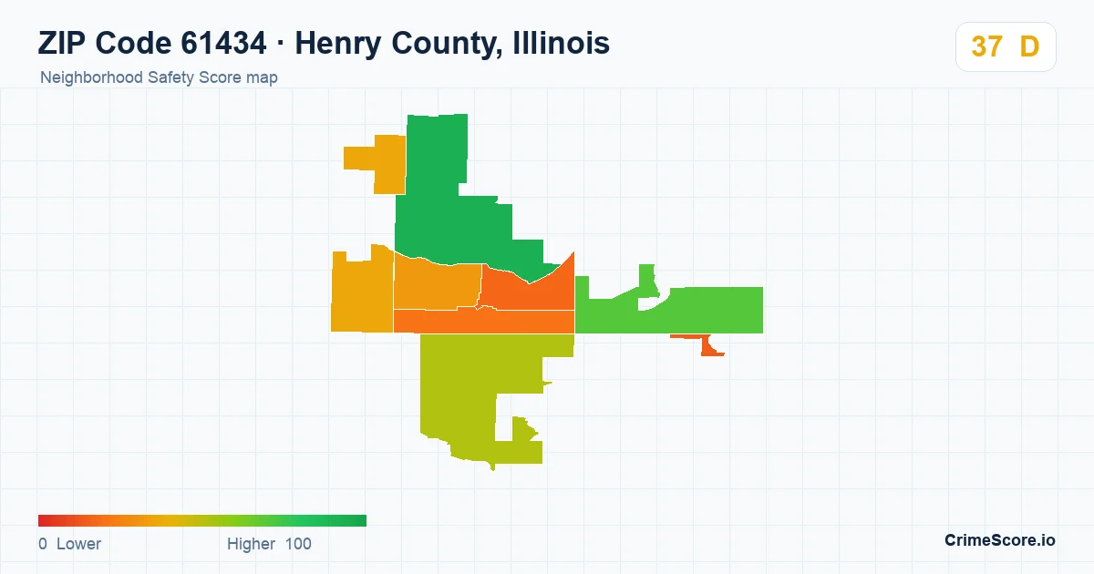 ZIP Code 61434 in Henry County, Illinois neighborhood Safety Score map