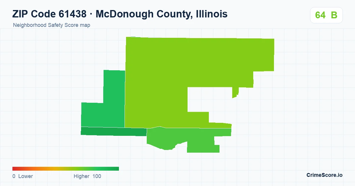 ZIP Code 61438 in McDonough County, Illinois neighborhood Safety Score map