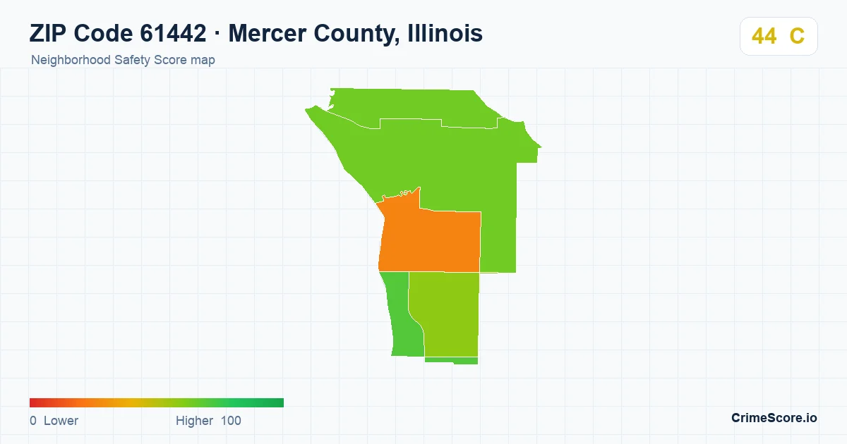 ZIP Code 61442 in Mercer County, Illinois neighborhood Safety Score map