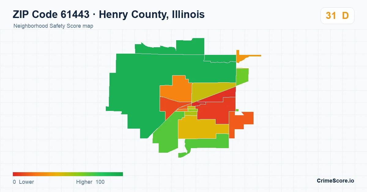 ZIP Code 61443 in Henry County, Illinois neighborhood Safety Score map