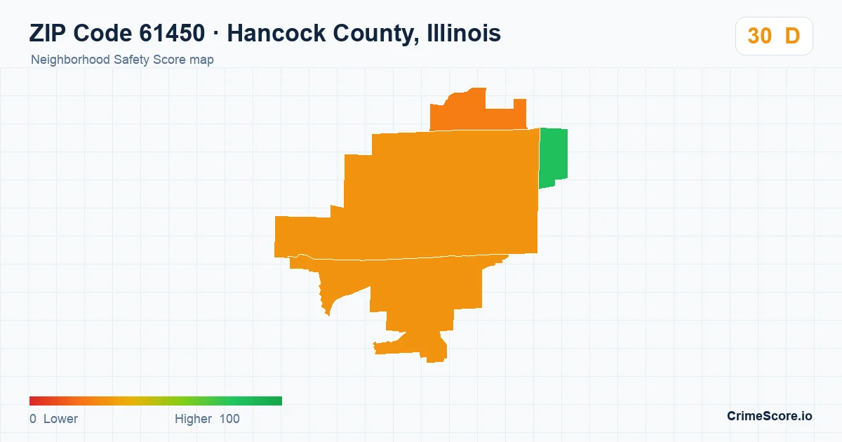ZIP Code 61450 in Hancock County, Illinois neighborhood Safety Score map