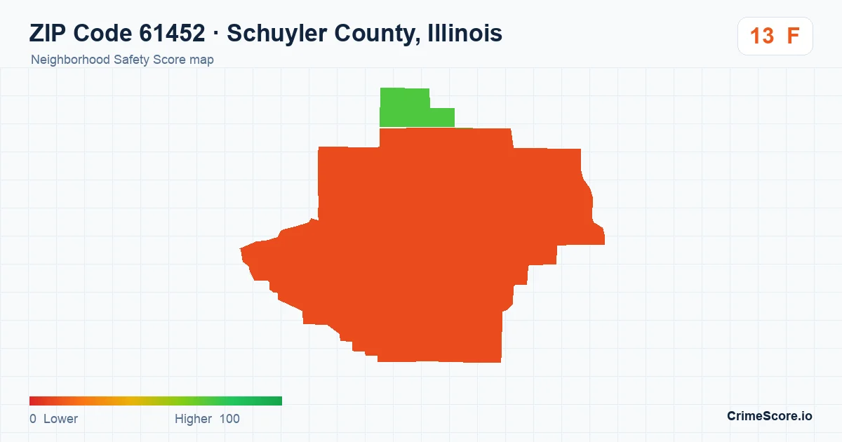 ZIP Code 61452 in Schuyler County, Illinois neighborhood Safety Score map