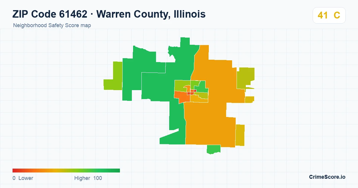 ZIP Code 61462 in Warren County, Illinois neighborhood Safety Score map