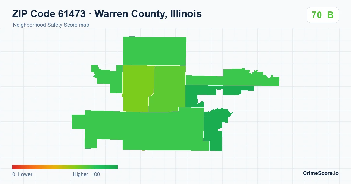 ZIP Code 61473 in Warren County, Illinois neighborhood Safety Score map