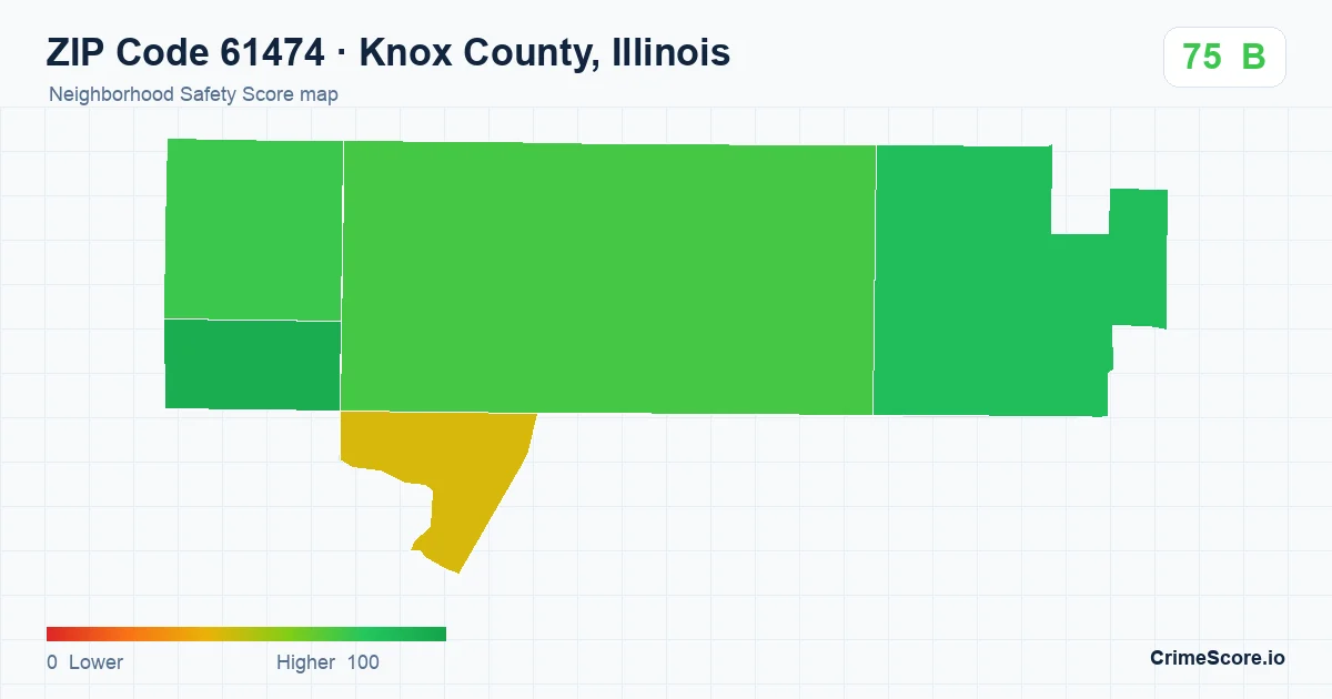 ZIP Code 61474 in Knox County, Illinois neighborhood Safety Score map
