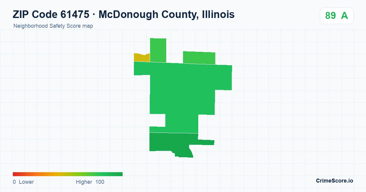 ZIP Code 61475 in McDonough County, Illinois neighborhood Safety Score map