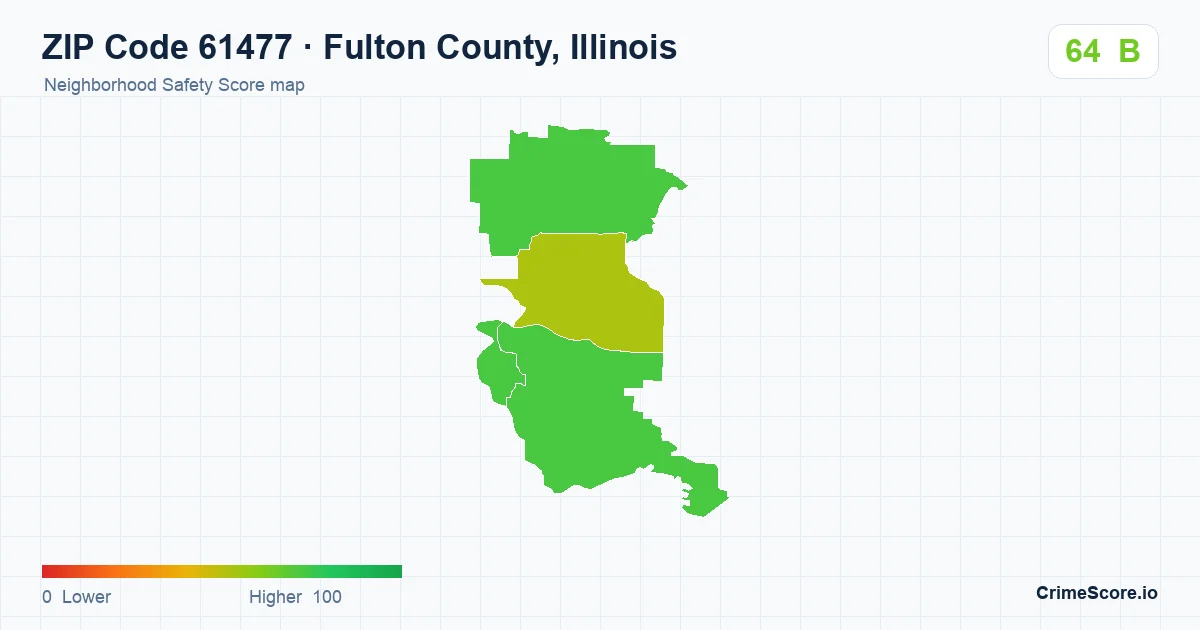 ZIP Code 61477 in Fulton County, Illinois neighborhood Safety Score map