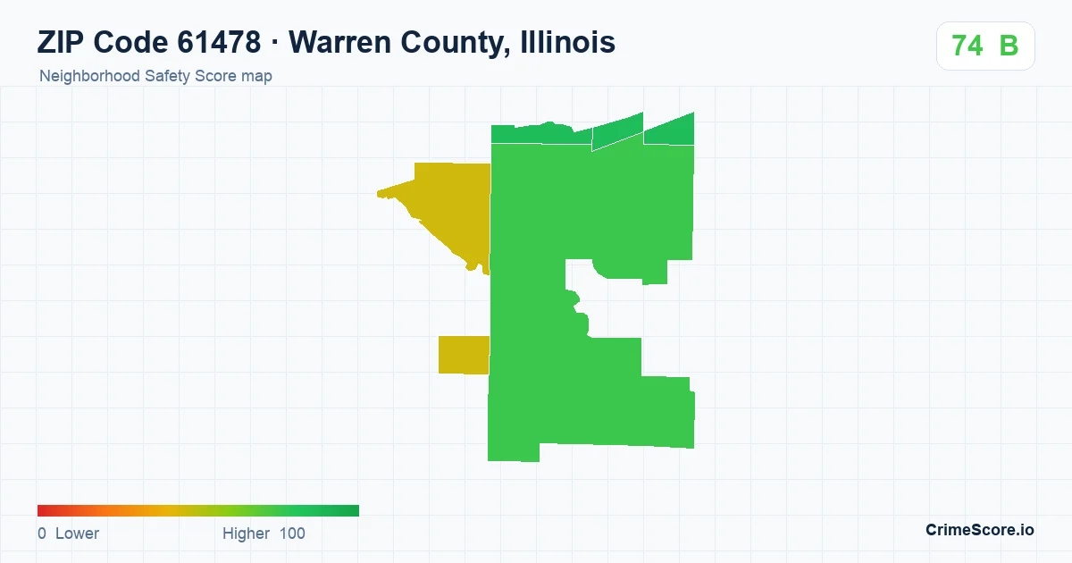 ZIP Code 61478 in Warren County, Illinois neighborhood Safety Score map