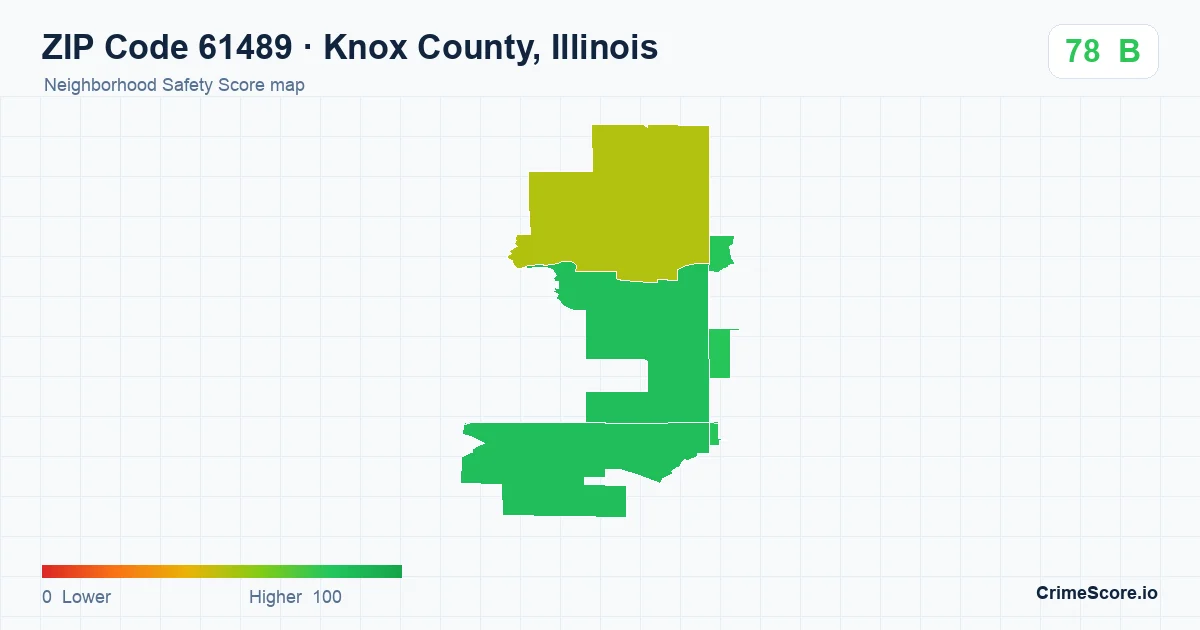 ZIP Code 61489 in Knox County, Illinois neighborhood Safety Score map