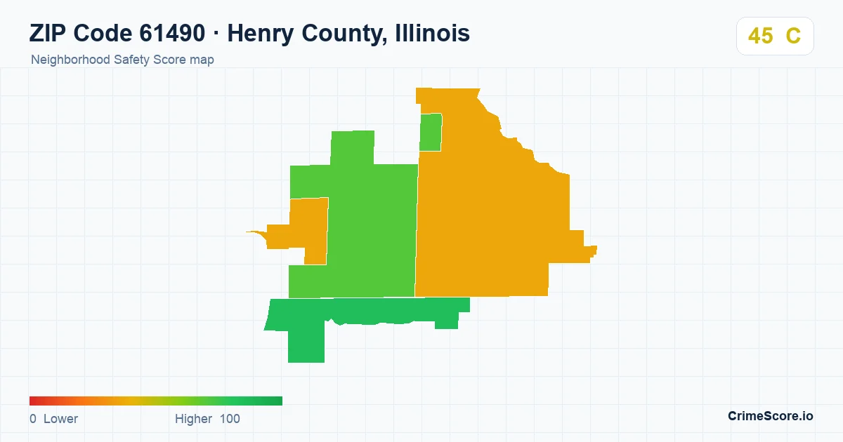 ZIP Code 61490 in Henry County, Illinois neighborhood Safety Score map