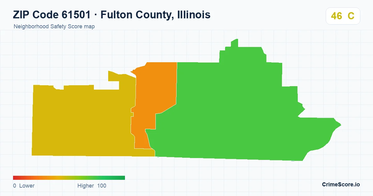 ZIP Code 61501 in Fulton County, Illinois neighborhood Safety Score map