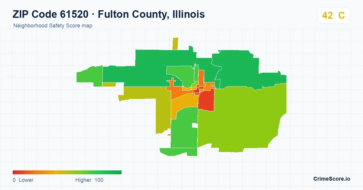ZIP Code 61520 in Fulton County, Illinois neighborhood Safety Score map