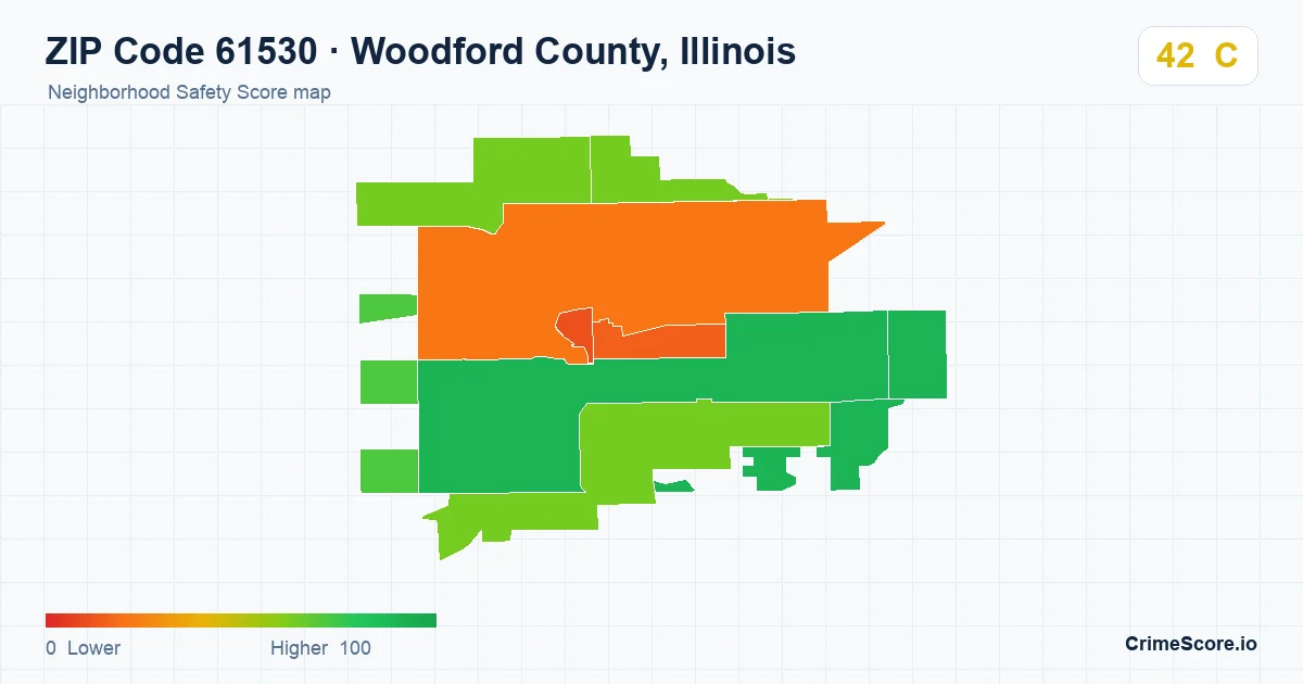 ZIP Code 61530 in Woodford County, Illinois neighborhood Safety Score map