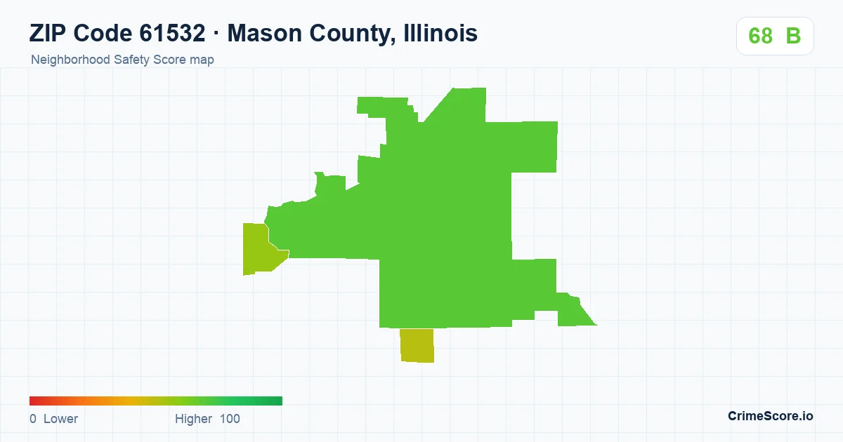 ZIP Code 61532 in Mason County, Illinois neighborhood Safety Score map