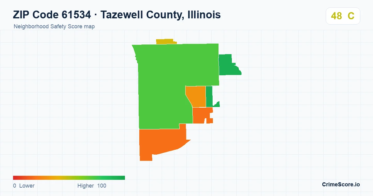 ZIP Code 61534 in Tazewell County, Illinois neighborhood Safety Score map