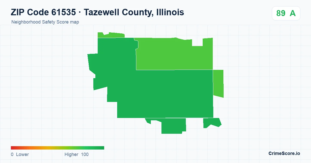 ZIP Code 61535 in Tazewell County, Illinois neighborhood Safety Score map