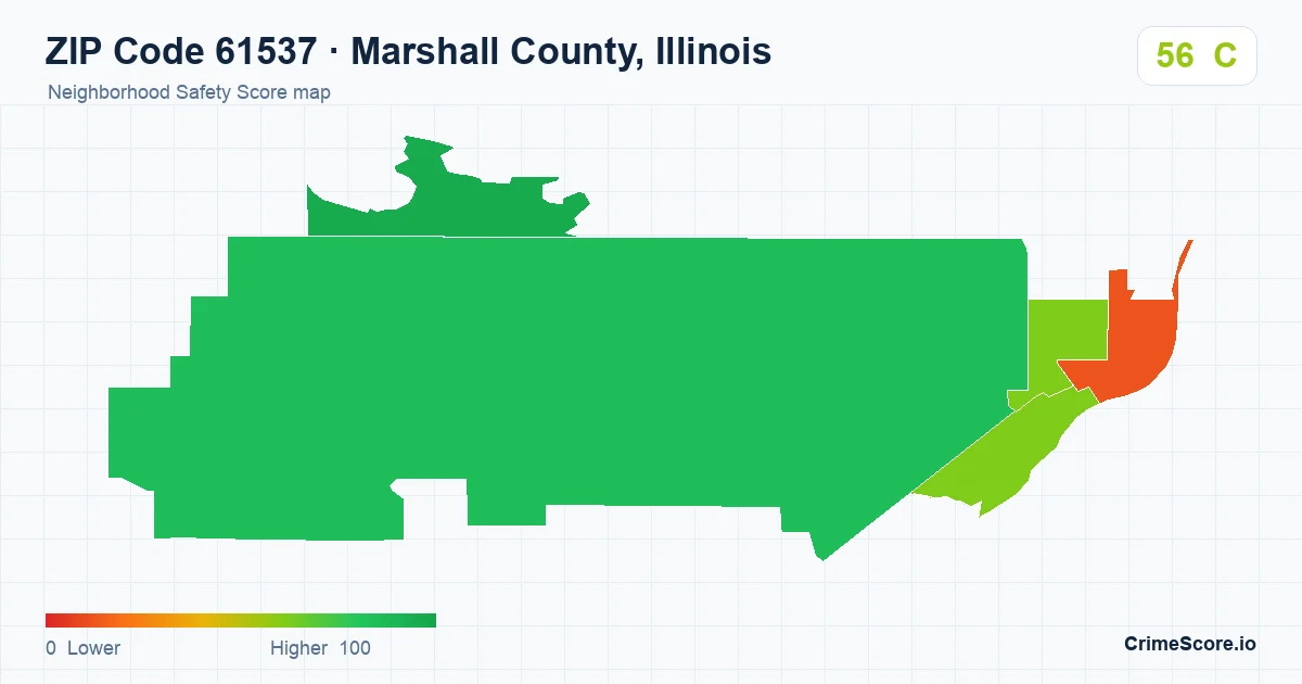 ZIP Code 61537 in Marshall County, Illinois neighborhood Safety Score map