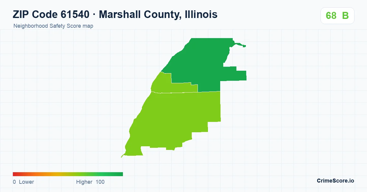 ZIP Code 61540 in Marshall County, Illinois neighborhood Safety Score map