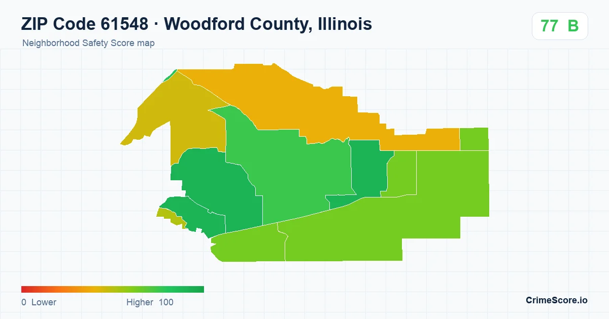 ZIP Code 61548 in Woodford County, Illinois neighborhood Safety Score map