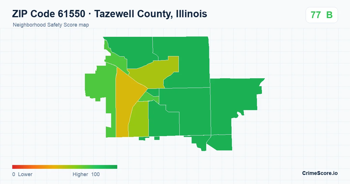 ZIP Code 61550 in Tazewell County, Illinois neighborhood Safety Score map