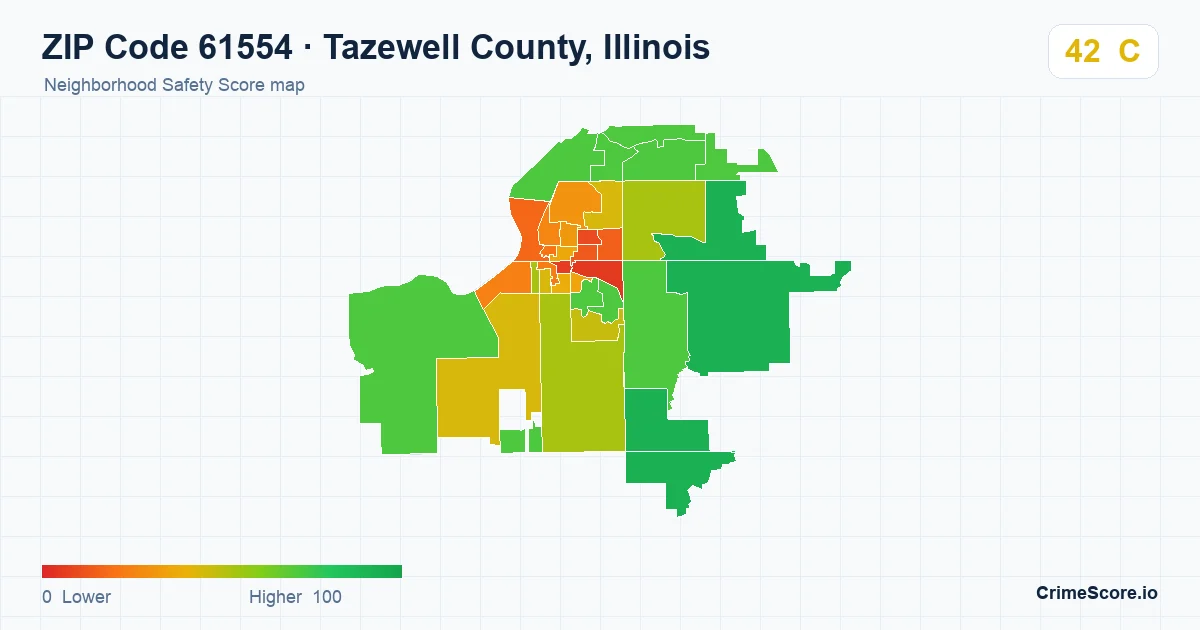 ZIP Code 61554 in Tazewell County, Illinois neighborhood Safety Score map