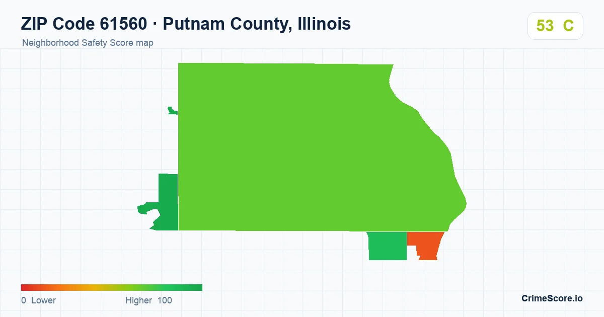 ZIP Code 61560 in Putnam County, Illinois neighborhood Safety Score map