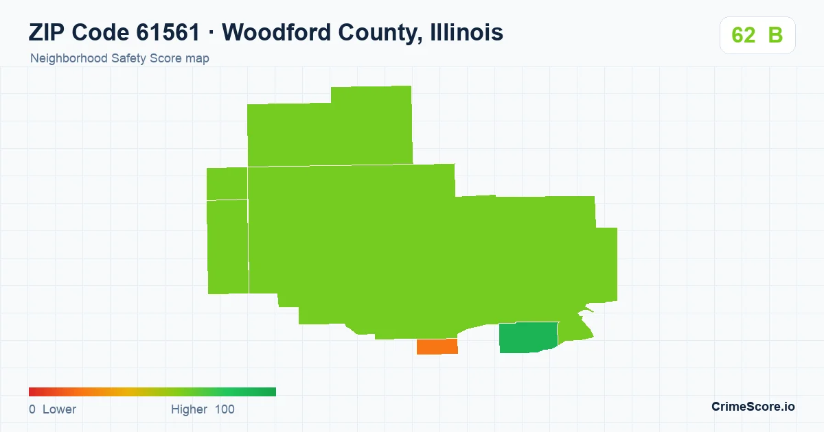 ZIP Code 61561 in Woodford County, Illinois neighborhood Safety Score map