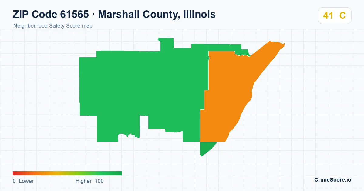 ZIP Code 61565 in Marshall County, Illinois neighborhood Safety Score map
