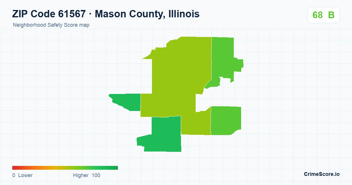 ZIP Code 61567 in Mason County, Illinois neighborhood Safety Score map