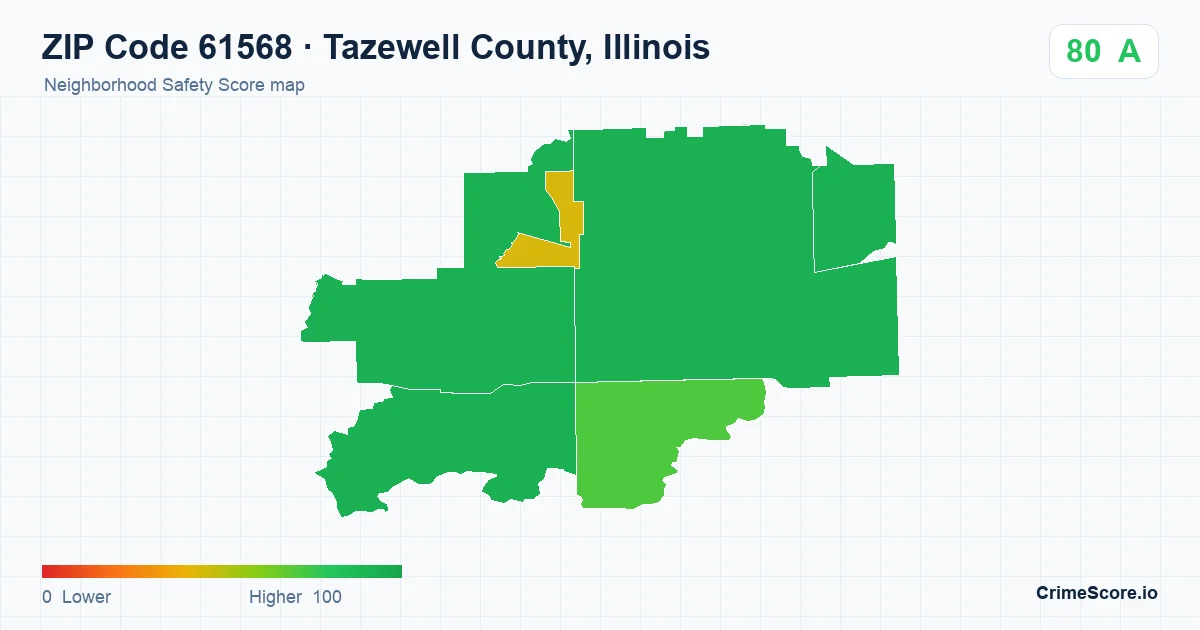 ZIP Code 61568 in Tazewell County, Illinois neighborhood Safety Score map