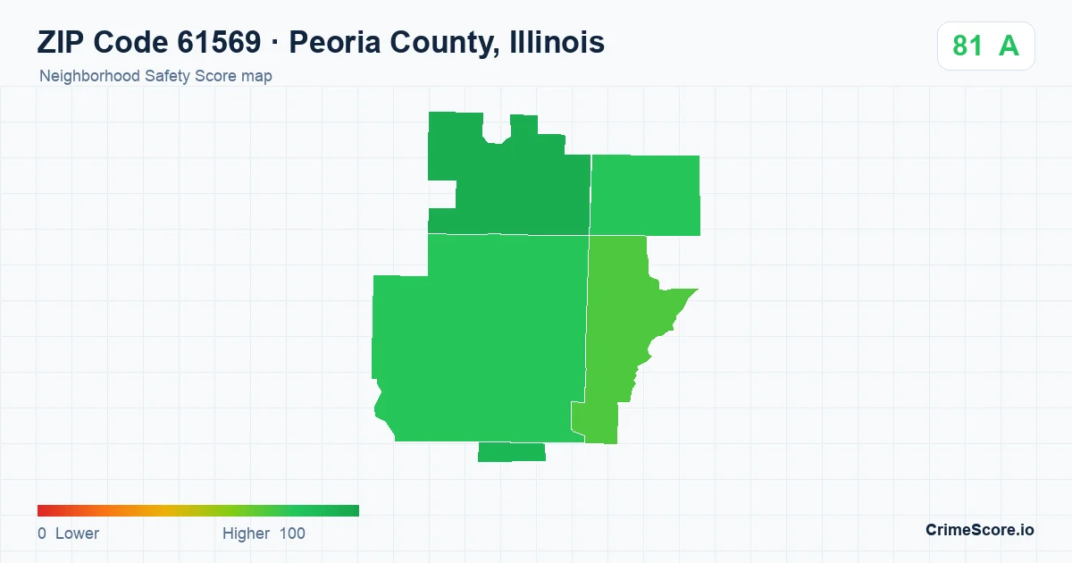 ZIP Code 61569 in Peoria County, Illinois neighborhood Safety Score map
