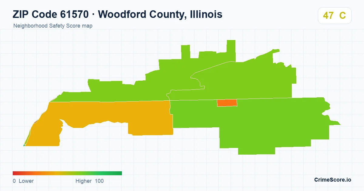 ZIP Code 61570 in Woodford County, Illinois neighborhood Safety Score map