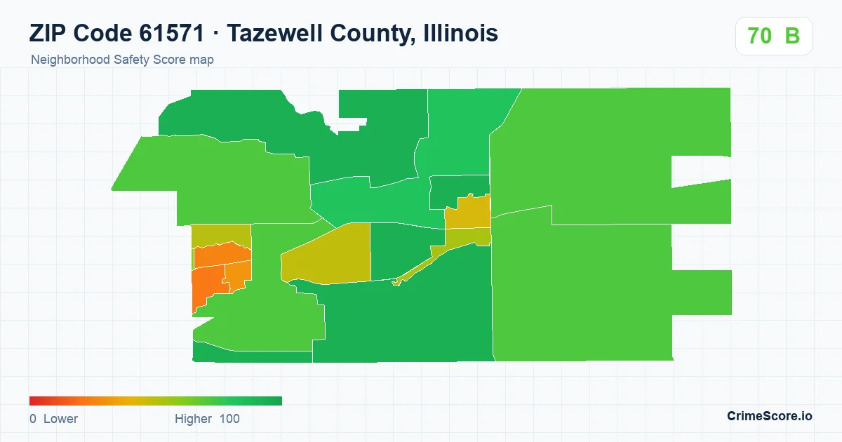 ZIP Code 61571 in Tazewell County, Illinois neighborhood Safety Score map