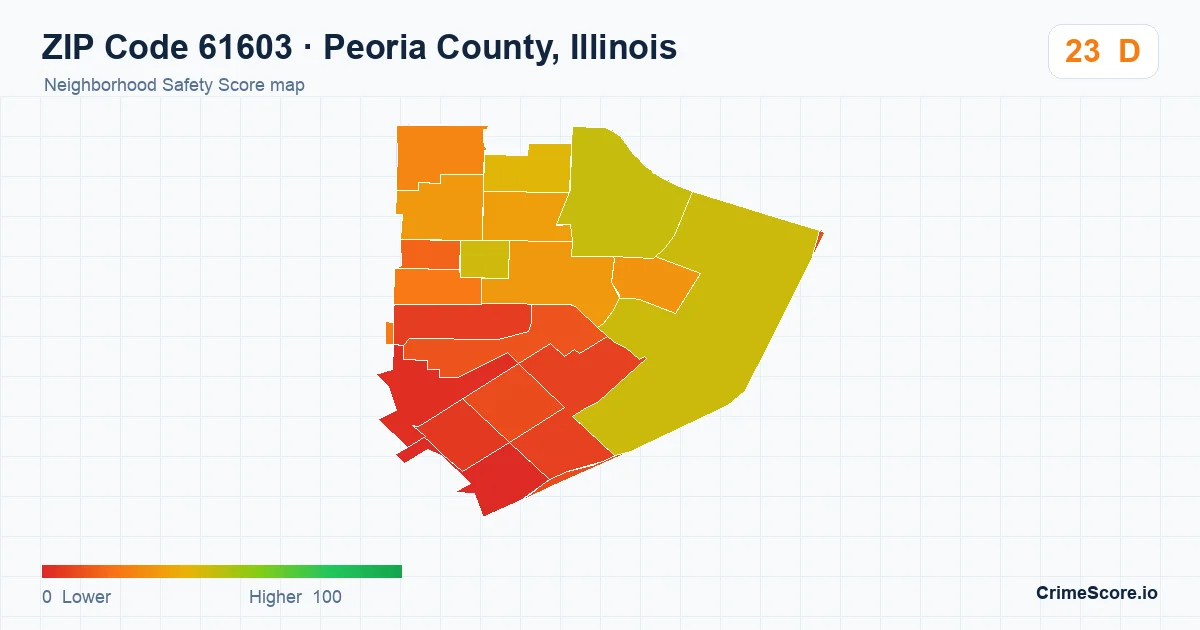 ZIP Code 61603 in Peoria County, Illinois neighborhood Safety Score map
