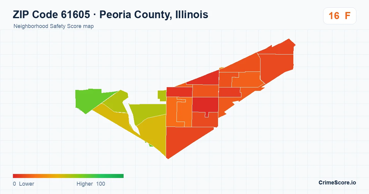 ZIP Code 61605 in Peoria County, Illinois neighborhood Safety Score map