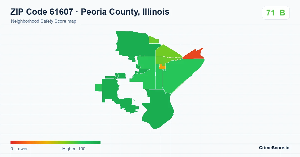ZIP Code 61607 in Peoria County, Illinois neighborhood Safety Score map