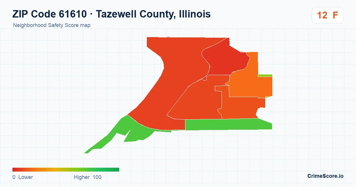ZIP Code 61610 in Tazewell County, Illinois neighborhood Safety Score map