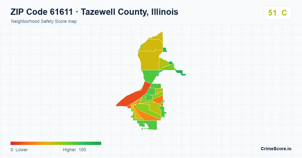 ZIP Code 61611 in Tazewell County, Illinois neighborhood Safety Score map