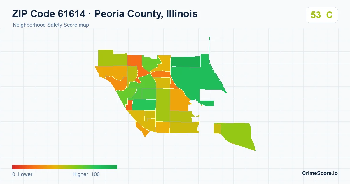 ZIP Code 61614 in Peoria County, Illinois neighborhood Safety Score map